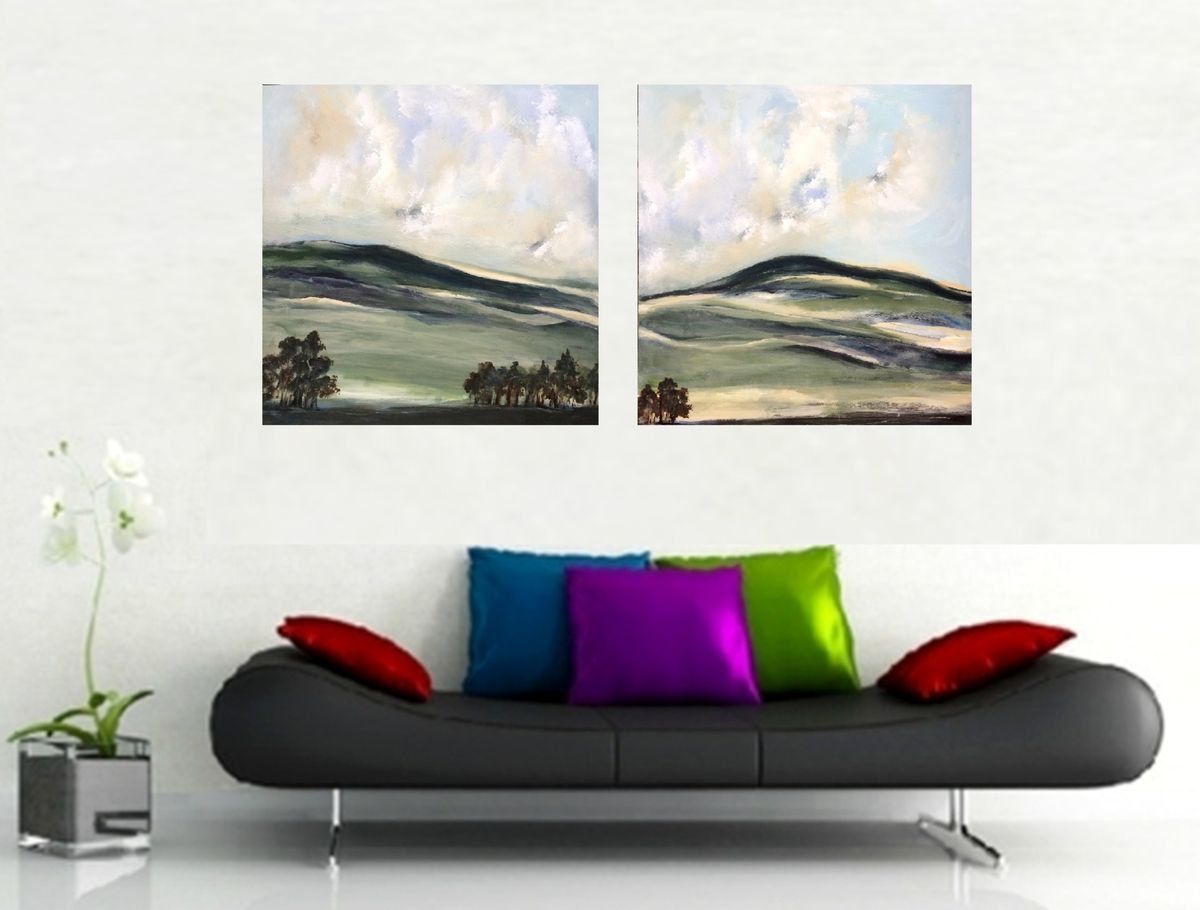 Abstract landscape acrylic diptych large by Maxine Anne Martin