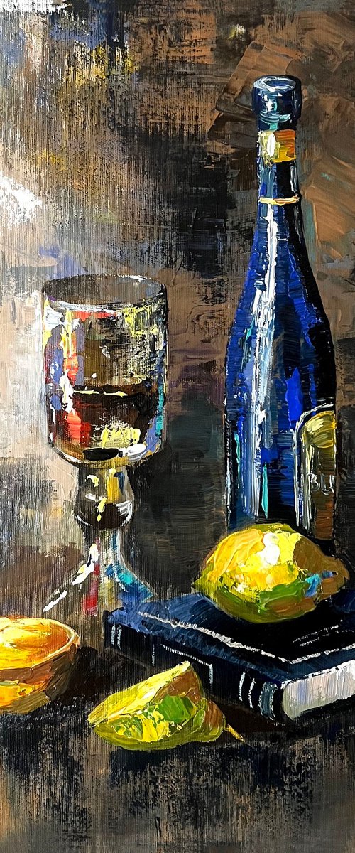 Still life with blue bottle by Maria Kireev