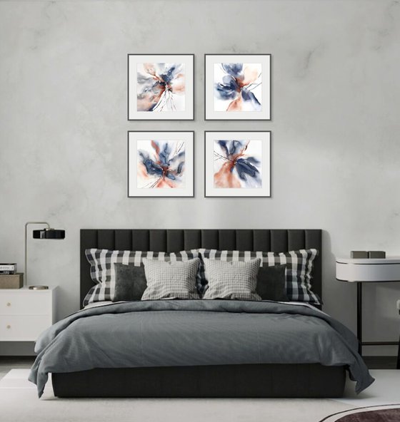 Abstract flowers set of 4