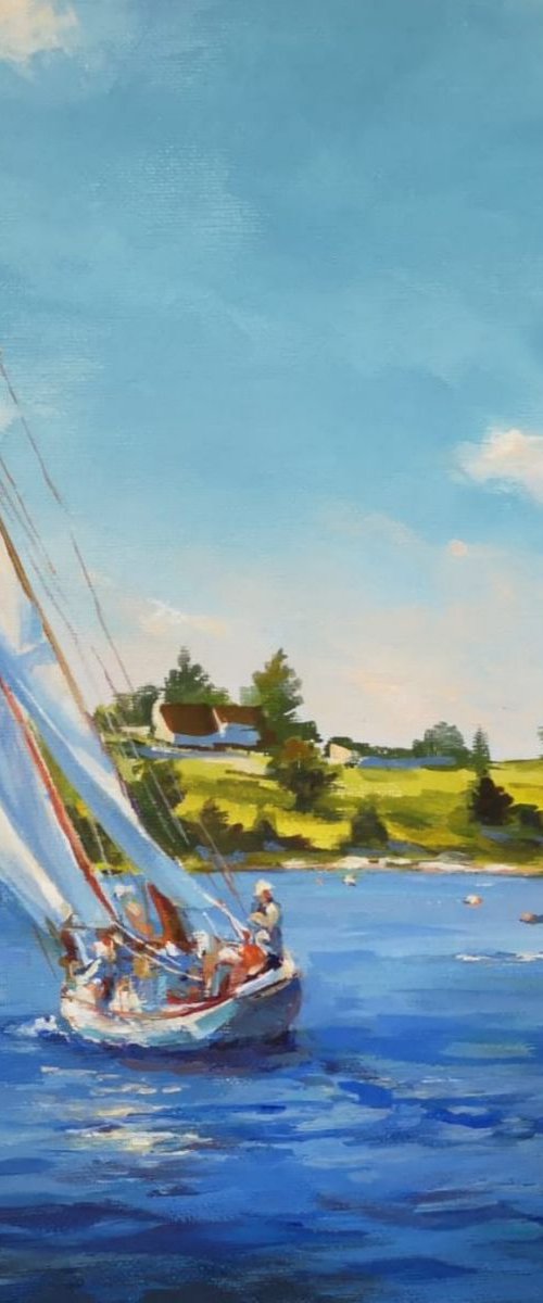 Dancing sails, (12×12×2") Original, one of a kind, acrylic on gallery-wrapped canvas impressionistic style painting by Alexander Koltakov