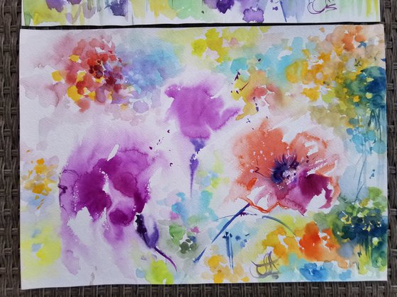 Flower drawing on paper, Blooming painting
