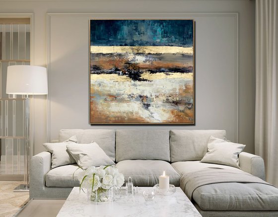 Abstract Painting - Perfect Balance - 40" Large Original Gold Leaf Soft Earth Colors