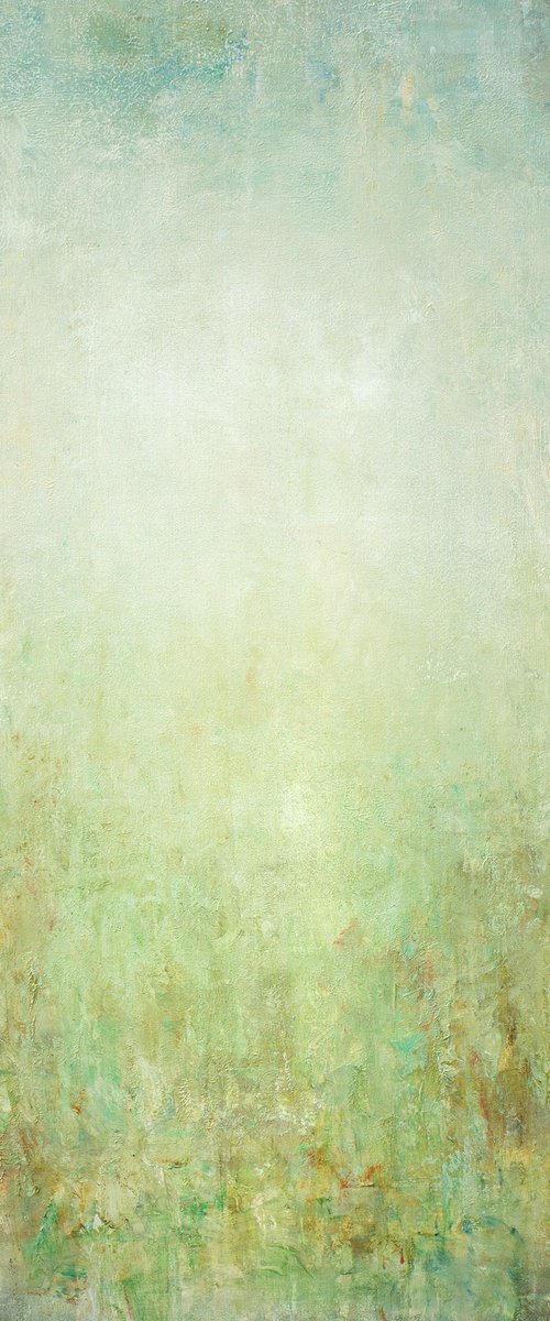 Spring Meadow 220904, green and white abstract color field painting. by Don Bishop