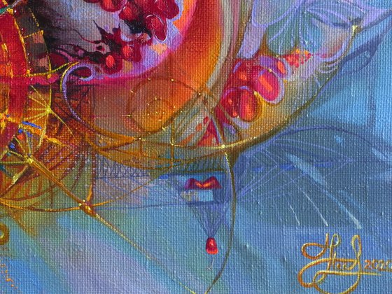 "Flying pomegranate" Original art Oil on canvas Contemporary home decor