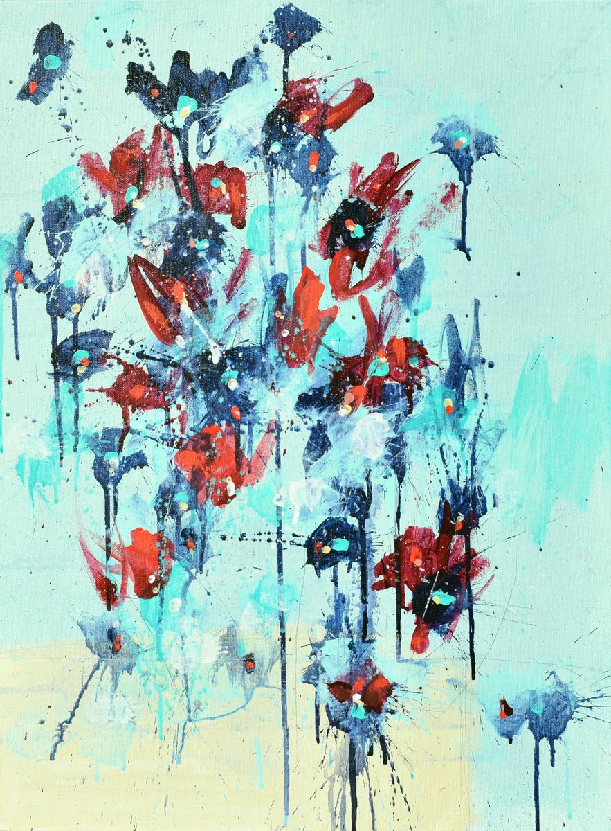 Abstract Botanical Painting By Cynthia Ligeros, 18 X 24, Blue Valentine