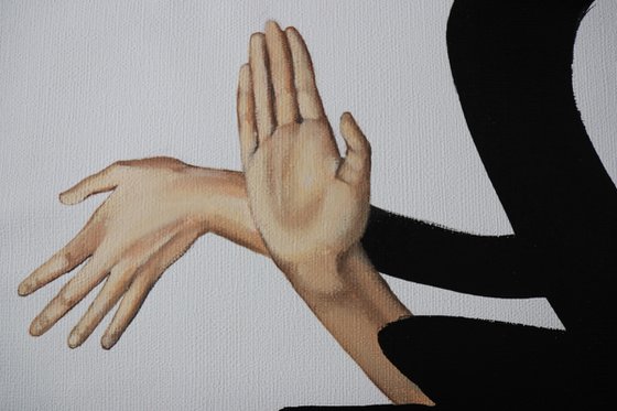 "TO THE TOUCH"-BLACK LINE, OIL PAINTING,HOME DECOR, OFFICE DECOR, ORIGINAL GIFT