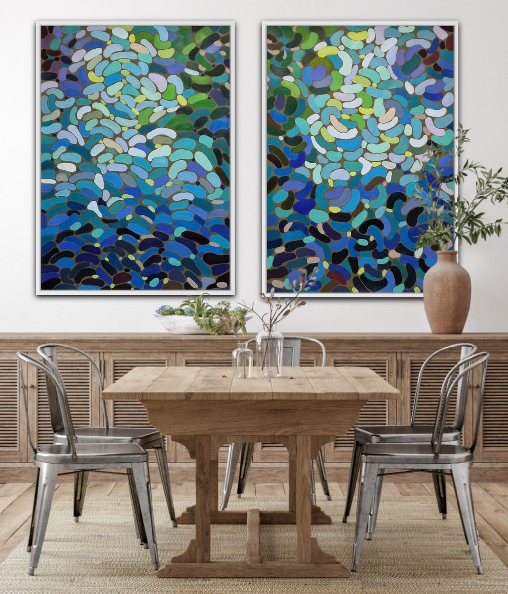 Abstract Acrylic Painting By Alexandra Djokic, 57 X 40, La Mer ( Diptych ), Original Artwork