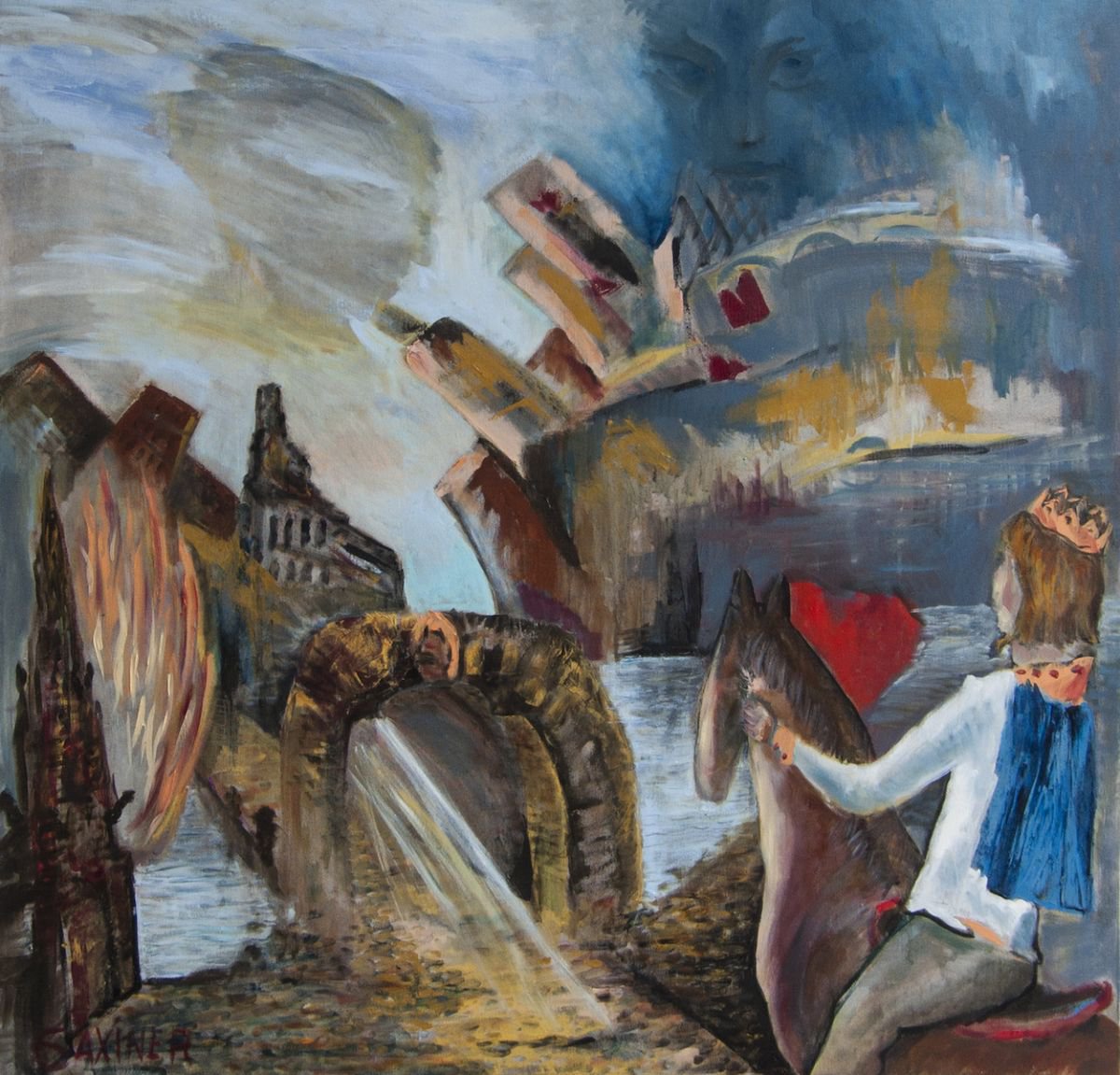 Impressionistic Abstract Oil Painting By Leo Baxiner, 39 X 39", City Soul (Spirit Of Prague)., Original Artwork