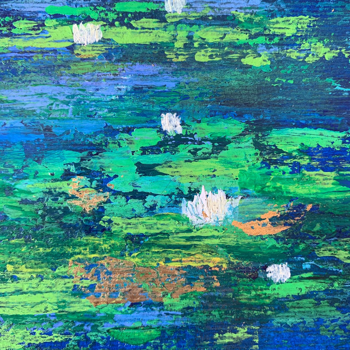 Tranquil water lilies pond ! Round canvas painting! Ready to hang on wall  Painting by Amita Dand