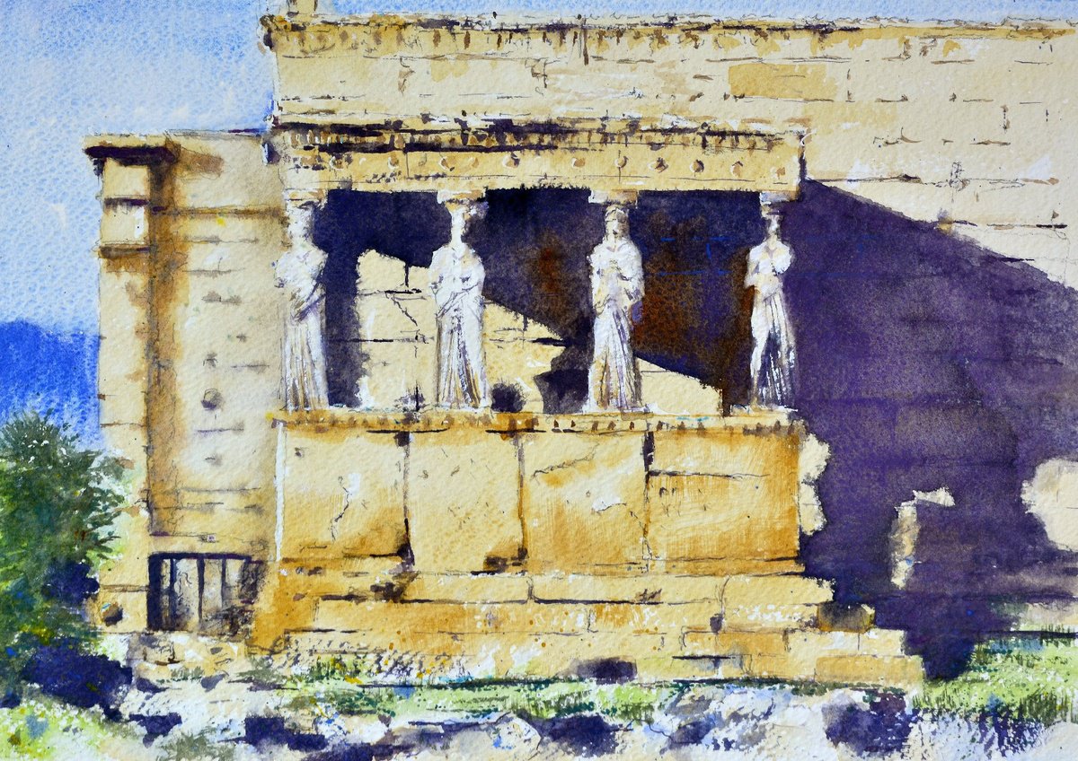 Erehtejonov hram sa karijatidama Atina Grcka 25x36cm 2022 by Nenad Koji? watercolorist