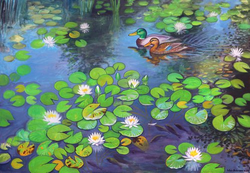 Water Lilies, Duck Pond Painting. by Valdis Baskirovs