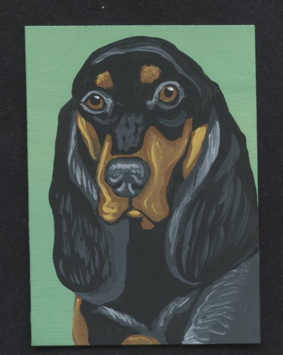 ACEO ATC Original Miniature Painting Coonhound Pet Dog Art-Carla Smale