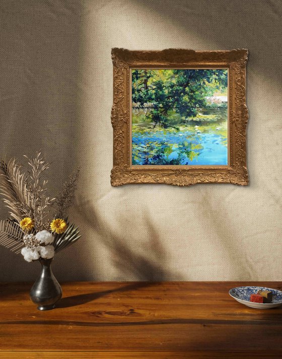 Waterlilies pond under the oak trees