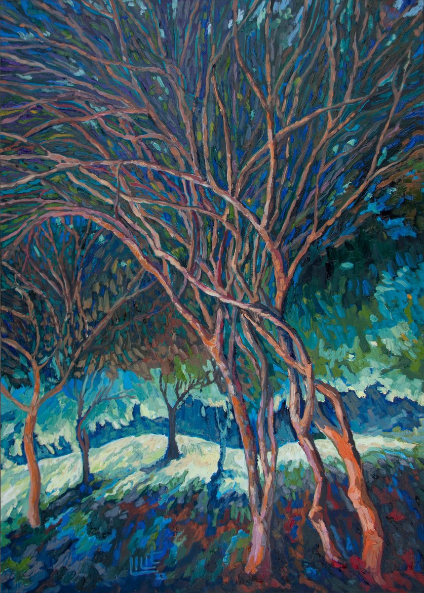 Impressionistic Landscape Oil Painting By Lilit Vardanyan, 20 X 28", Orange Color On Trees, Original Artwork