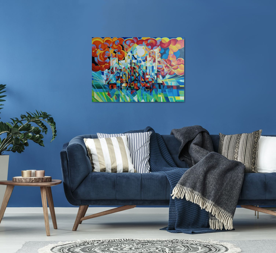 Sunny morning (100x70cm, cubism, oil painting)