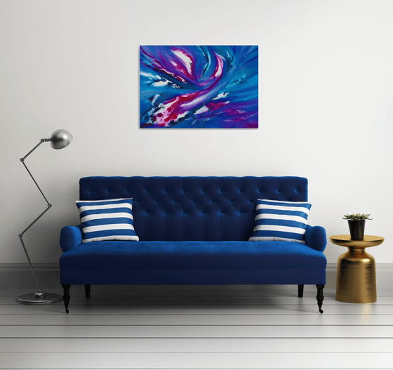 Blue sky II, the series, 100x70 cm, Deep edge, LARGE XL, Original abstract painting, oil on canvas