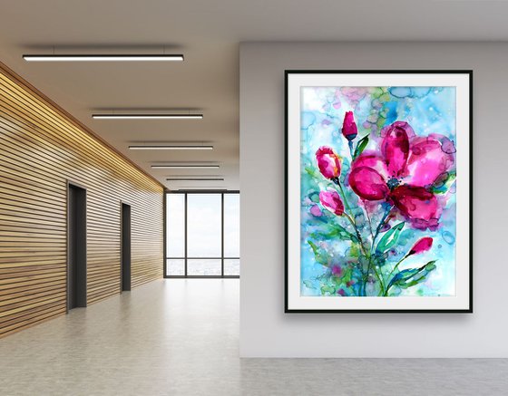 Magenta Joy  -  Large Flower Painting  by Kathy Morton Stanion