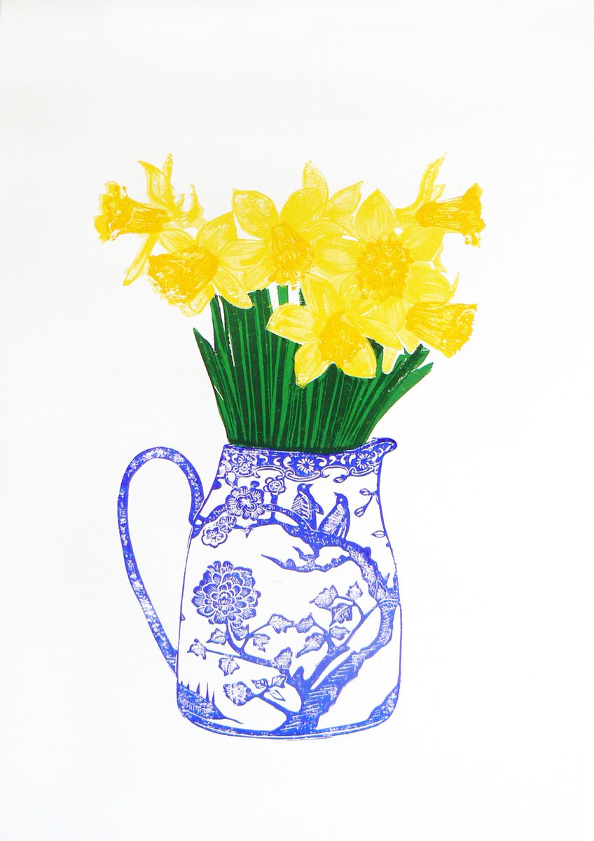 Daffodils (in a blue and white china jug ) by Carolynne Coulson