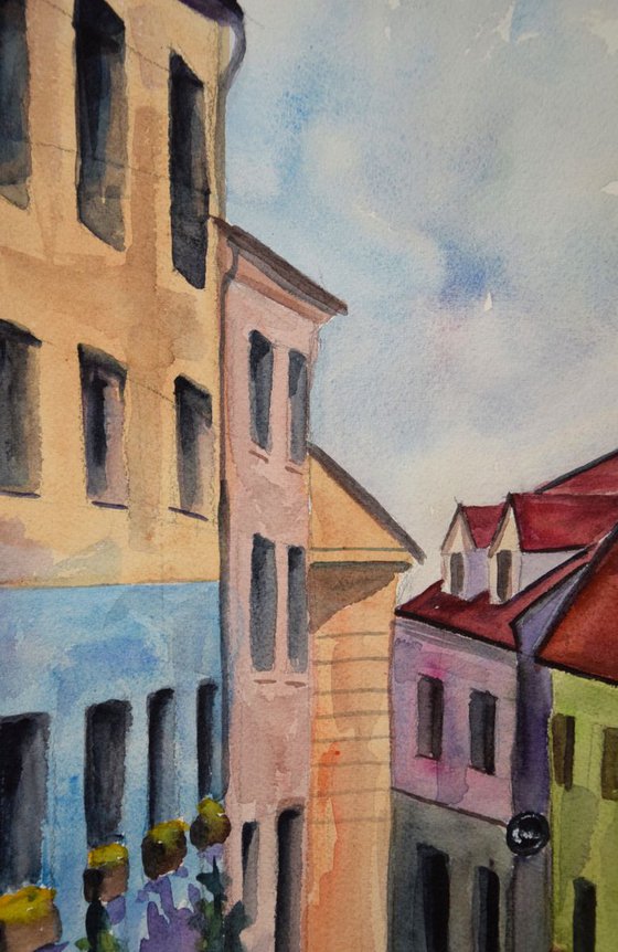 Slovakia Bratislava ORIGINAL watercolor painting, travel city gift, Europe cityscape, plein air artwork