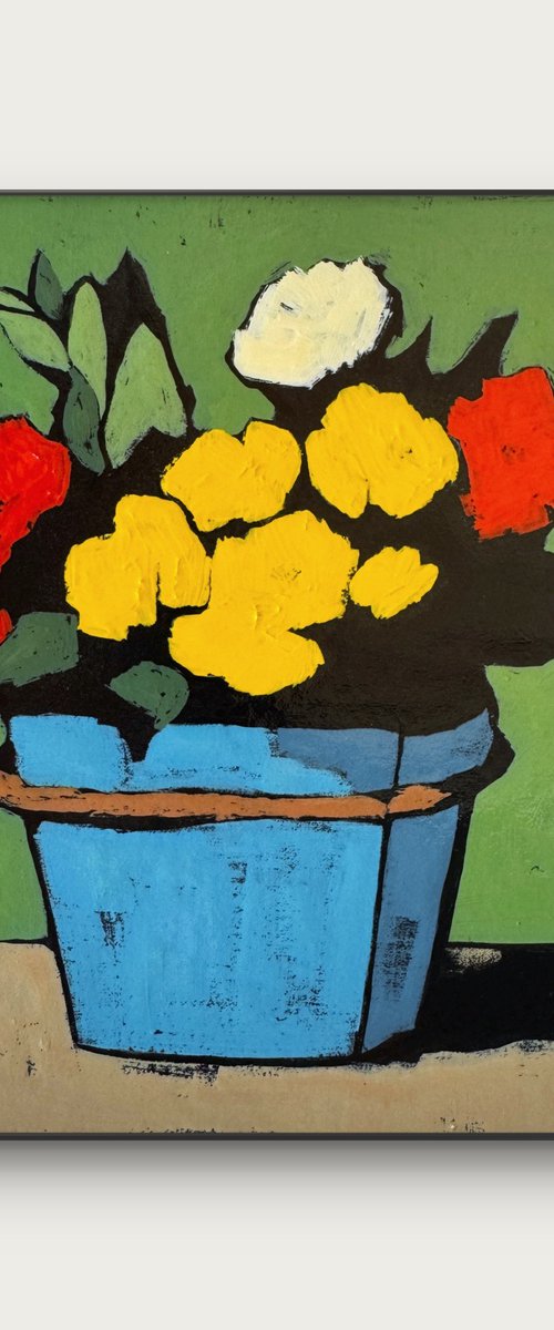 Flowers in Blue Pot  Acrylic Painting by Daria Baklykova
