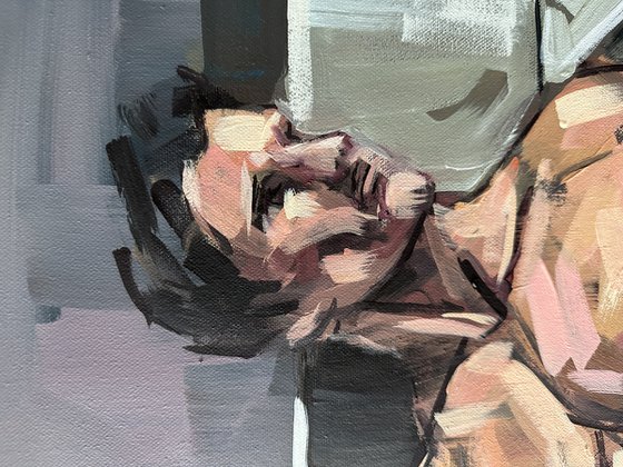 Man lying down, male nude figure painting