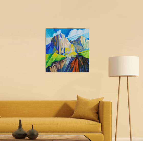 Cubism - Mountains - 1 (60x60cm, cubism, oil painting, ready to hang)