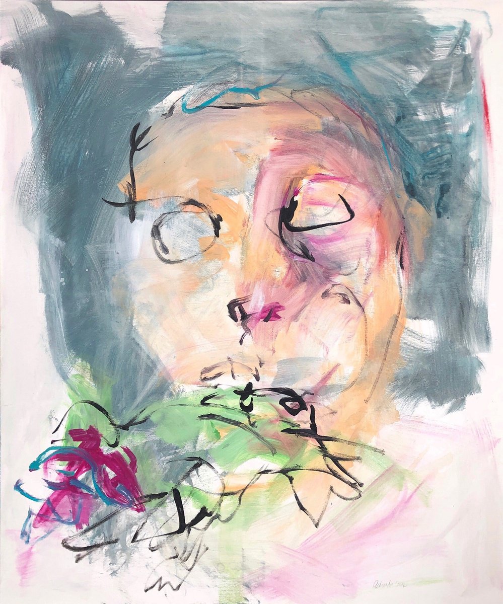 Expressive Portrait Acrylic Painting By Nicole Leidenfrost, 39 X 47", Path Of The Peace Dove, Original Artwork