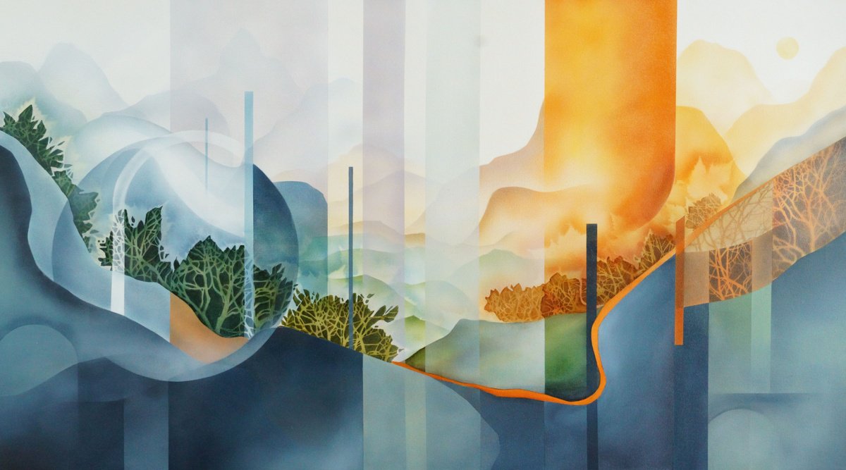 Abstract Oil Painting By Vera Hoi, 49 X 28", - The Thread Between Worlds”, Original Artwork