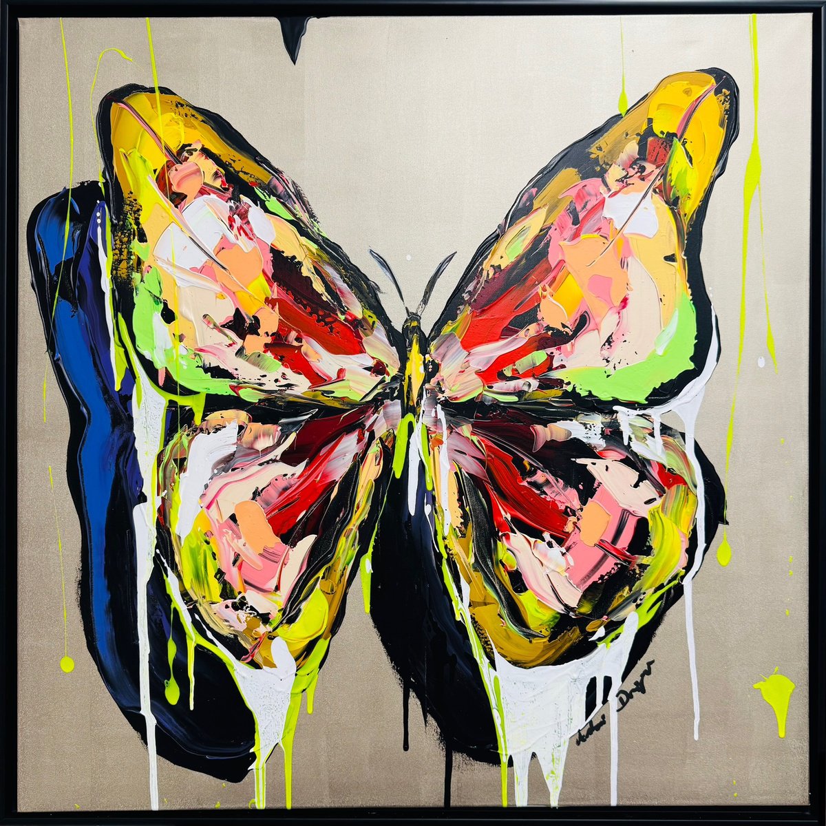 Impressionistic Animal Acrylic Painting By Antoni Dragan, 41 X 41, Butterfly Of Three Worlds S., Original Artwork