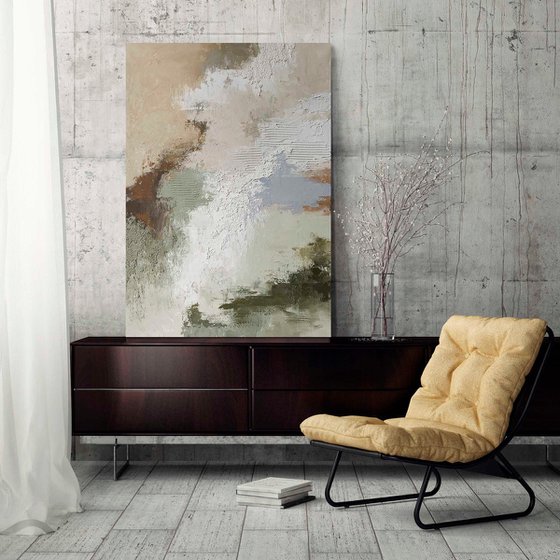 "Beige Fjord" Abstract beige sage green art