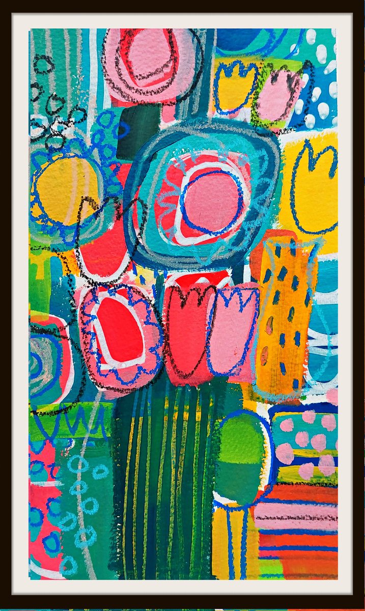 Abstract Still Life Acrylic Painting By Jan Rippingham, 9 X 15, Tulips Iv, Original Artwork