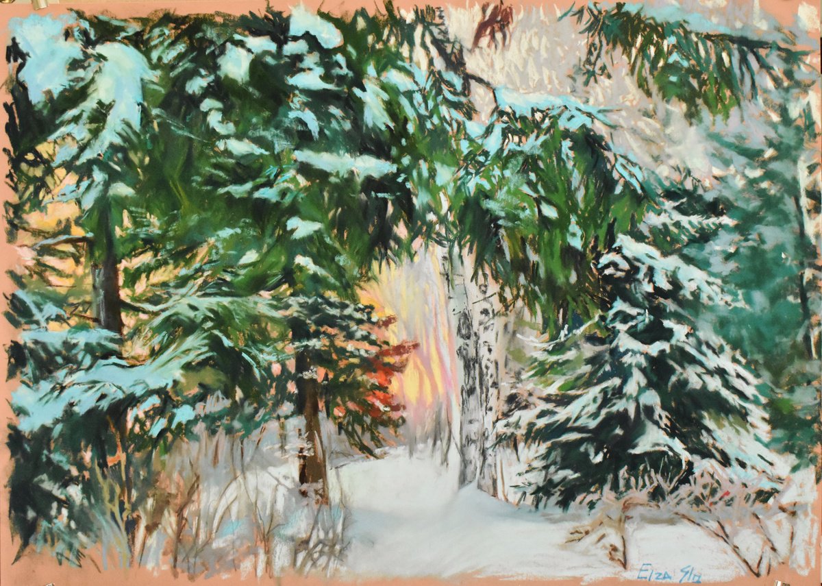 Impressionistic Pastel Drawing , Winter Joy By Elza Slo, 24 X 31, Artwork For Sale On Artfinder
