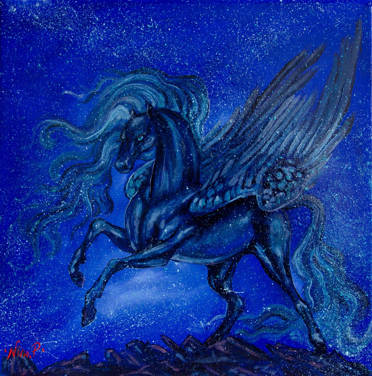 Indigo Pegasus Original Oil Painting by Nino Ponditerra