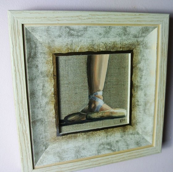 Ballet Shoes 3, Ballerina Dancer Miniature, Framed and Ready to Hang