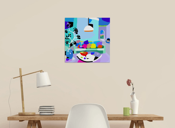 Near the sofa (pop art, interior, home)