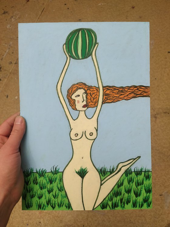 Ginger lady with watermelon