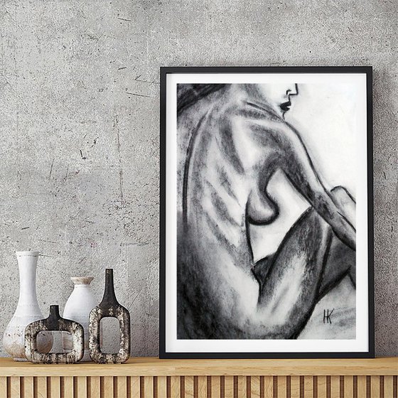 Woman Nude Charcoal Art