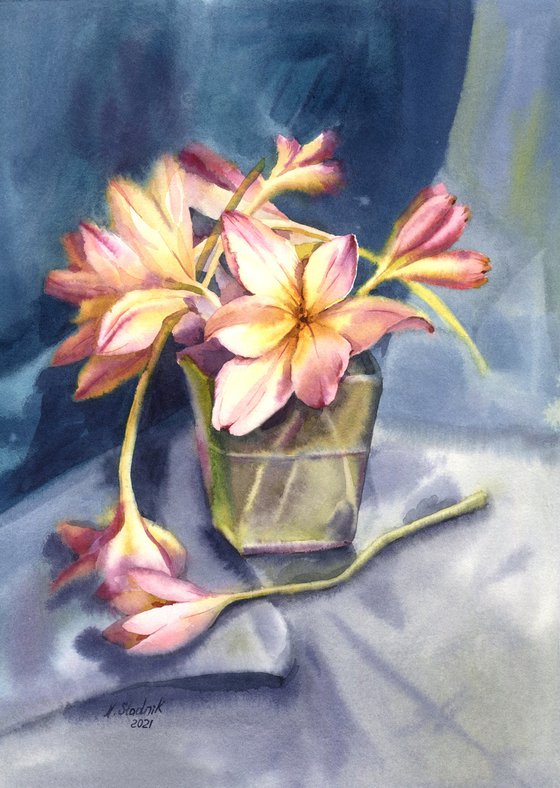 Ukrainian watercolor. Crocuses. Stolen spring