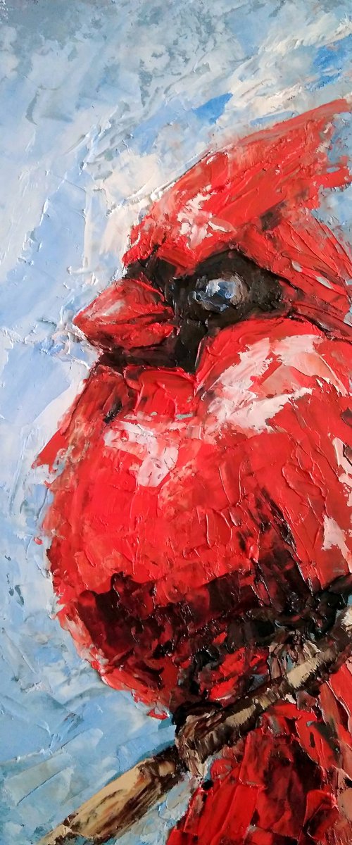 Cardinal Painting Original Art Red Bird Artwork Home Decor Small Wall Art by Yulia Berseneva