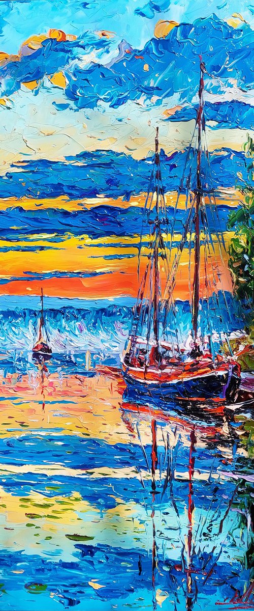 Harbor in Blue and Fire by Andranik Harutyunyan