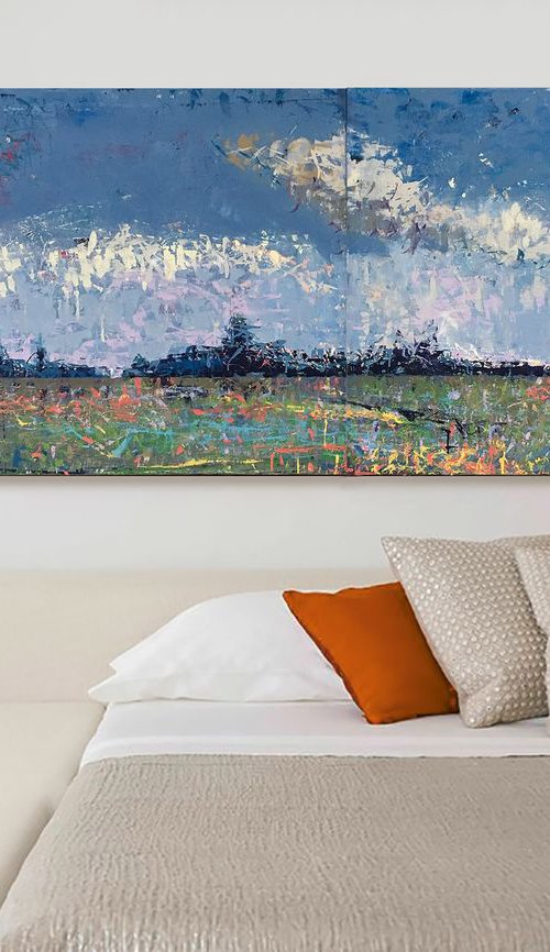 Skyline 80x30" 203x76 cm XXL Abstract Landscape by Bo Kravchenko by Bo Kravchenko