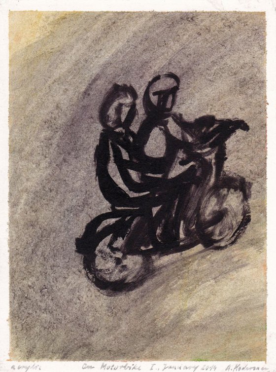 On Motorbike I. - Na motorju I., January 2014_acrylic on paper 26,7 x 20 cm