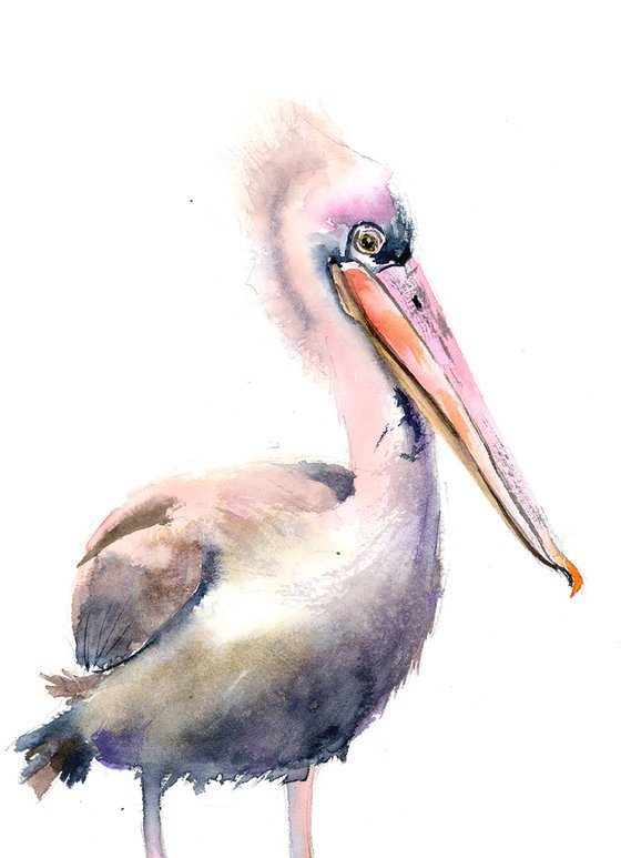 Set of 2 Pelicans  - Original Watercolor Paintings