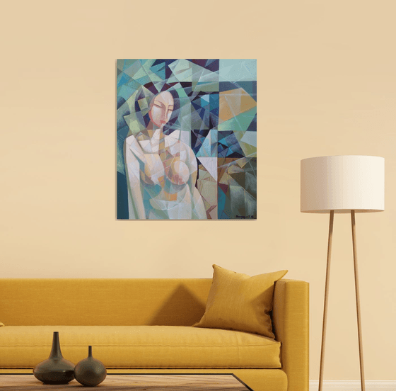 Morning (70x80cm, cubism, oil painting, ready to hang)