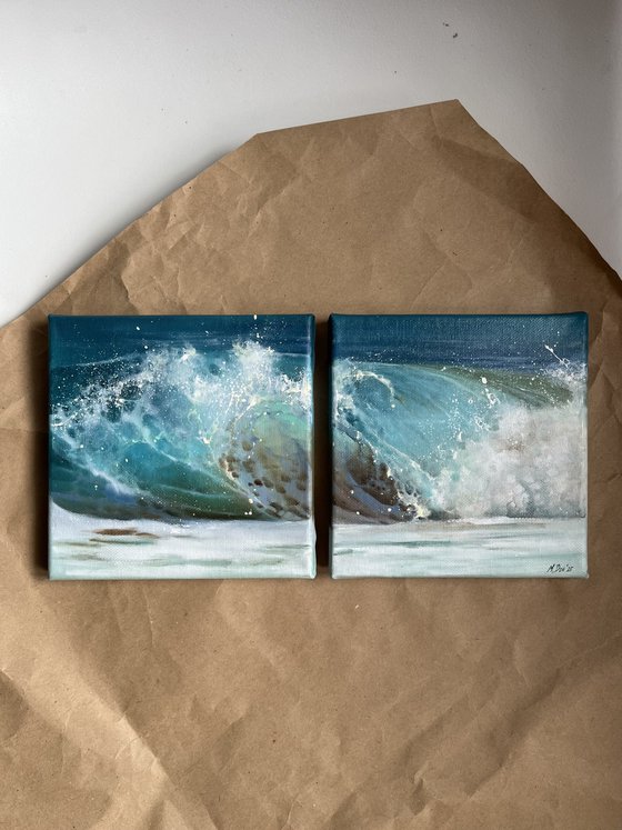 Diptych Sea Ocean Realistic Oil