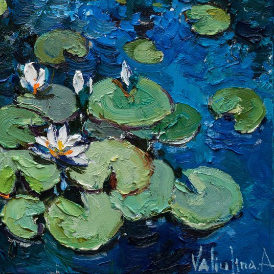 White Water Lilies - Original Oil painting - FREE SHIPPING