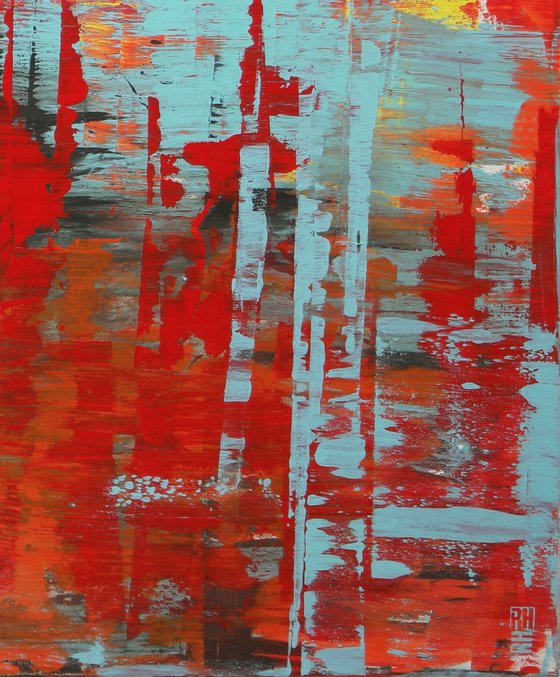 XL Abstract Painting - Static in Red - 180x90 cm - Ronald Hunter - 17D