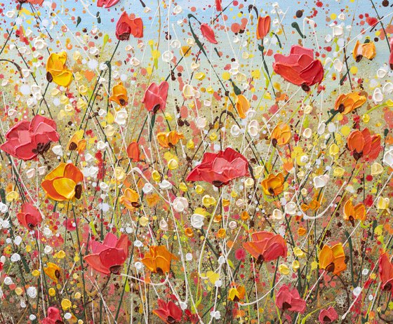Sunlit poppies - Wildflower Meadow Painting