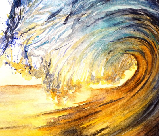 Ocean Wave ORIGINAL Watercolor Painting - Realistic Aquarelle Art