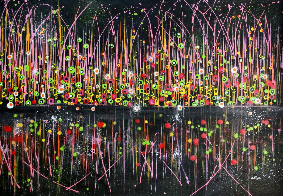 Organic Botanical Acrylic Painting By Cecilia Frigati, 44 X 30, Technicolor Dream #39, Original Artwork